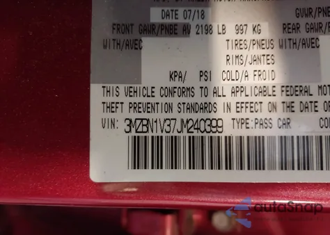 2018 Mazda Mazda3 Touring from USA, damaged, VIN 3MZBN1V37JM240399